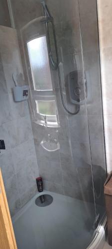 a bathroom with a shower and a sink at Musselburgh Flat in Musselburgh