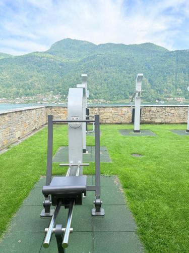 a telescope sitting on top of a field of grass at Gritti Palace Morcote - Lavanda in Morcote