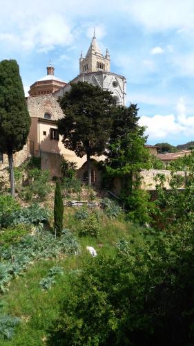 a large building on top of a hill with trees at AL 32 B&B in Massa Marittima