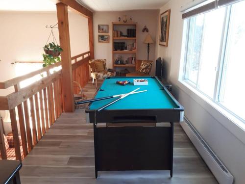 eine Tischtennisplatte im Wohnzimmer in der Unterkunft Le Grand Heron - Waterfront Cabin with Spa in Valcartier Station