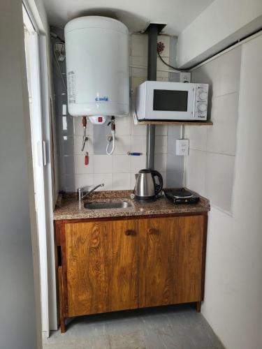 a small kitchen with a sink and a microwave at SLC San Martín 3 in San Luis