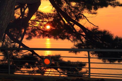 a sunset over the water with a traffic light at Castello Mare Hotel in K'obulet'i