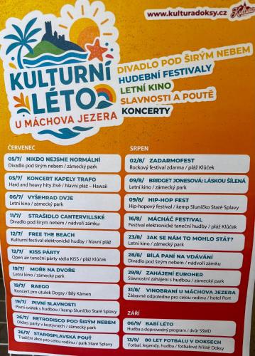 a sign for a menu of a restaurant at Remote Work Friendly Zahradní apartmán u jezera in Staré Splavy
