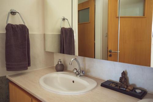 a bathroom with a sink and a mirror at Retreat Centre Cyprus in Zoopiyi