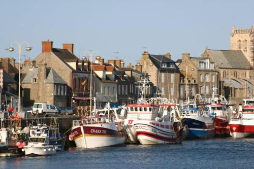 a group of boats are docked in a harbor at Chez MARLENE in Quettehou
