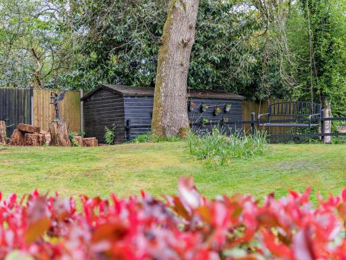 a wooden shed in a yard with a tree at 1 Bed in Christchurch 54901 in Ringwood