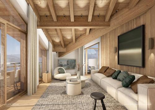 Ruang duduk di Alpe d'Huez Houses - Fabuleux Penthouse 1860 Pied du Signal, 6 chambres pour 12 pers