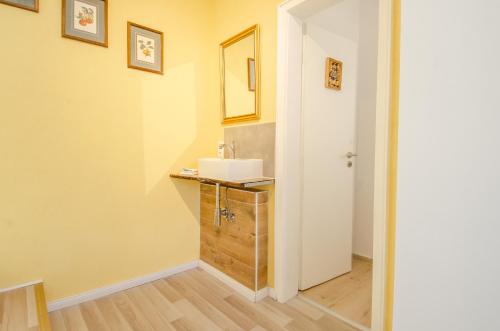 a bathroom with a sink and a mirror at Haus Sieber in Schiltach
