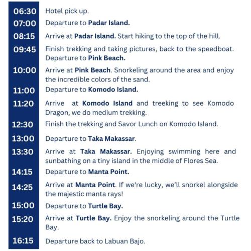 a screenshot of a cell phone screen with a list of tasks at Labuan bajo trip in Pulau Kukusan