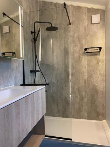 un bagno con doccia e lavandino di Ommerland a Ommen