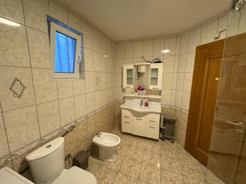 a bathroom with a toilet and a sink at Dardania Hostel in Peje