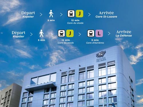 a picture of a building with the names of buildings at KOPSTER Hotel Residence Paris Ouest Colombes in Colombes