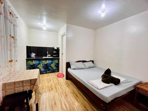 a bedroom with a bed with a cat sitting on it at Lugadia Inn- Abels El nido in El Nido