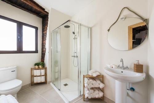 a bathroom with a shower and a toilet and a sink at Cottage & Vintage in Madrid
