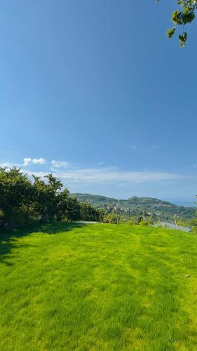 a grassy field with a view of the ocean at Blacksea Dream House in Trabzon