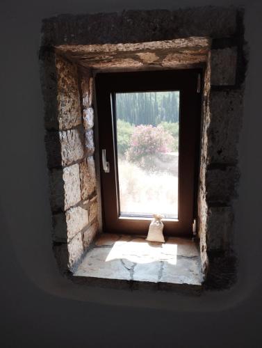 a window with a teddy bear sitting in front of it at The stone Mansion of 1887 