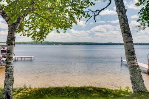 a view of a lake with two docks at South Twin Lake Cabin with Seasonal Dock and Slip! in Conover
