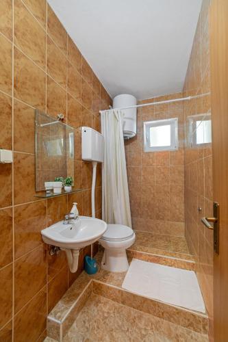 a bathroom with a toilet and a shower and a sink at Apartment Dragicevic 7 with Garage in Budva