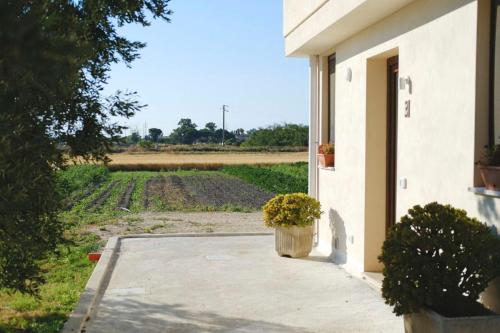 a porch of a house with two potted plants at b&b DA GINO in Lecce
