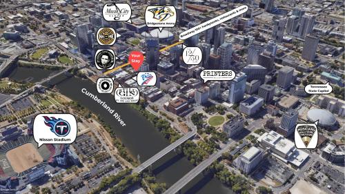 a map of a city with street signs and buildings at The Saddlery-Playlist-2 Units-Walk to Broadway in Nashville