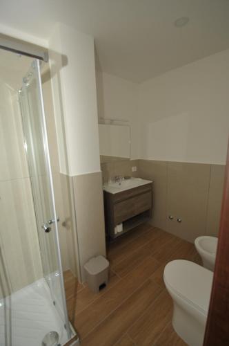 a bathroom with a shower and a toilet and a sink at B&B da Choco in Vitulano