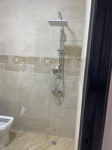 a shower in a bathroom with a toilet at شقة مبارك in Hurghada