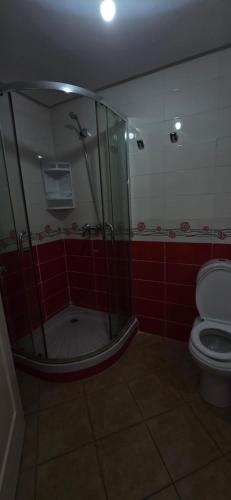 une salle de bain avec douche et toilettes dans l'établissement Smir Parc Appartement Prestige Piscine Privée, à M'diq