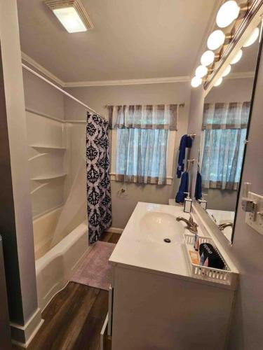 a bathroom with a sink and a shower and a tub at Serene Refurbished Gem Close to Coast and Downtown in Gulfport