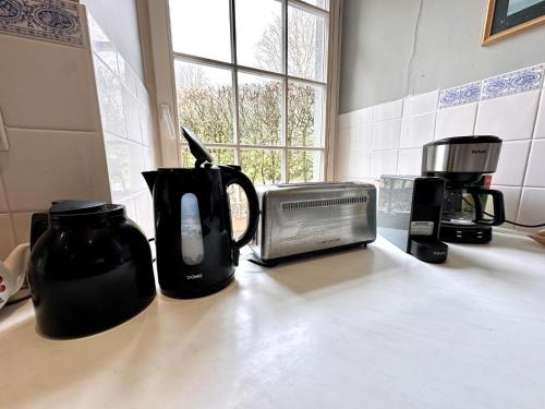 a kitchen counter with a coffee maker and a toaster at Le Clos du Parc in Offagne