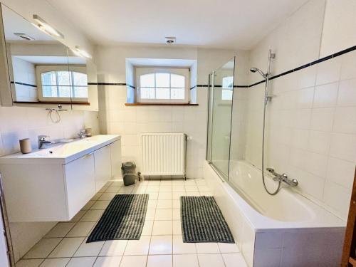 a bathroom with a tub and a sink and a shower at Le Clos du Parc in Offagne