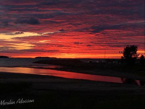 a sunset on the beach with a red sky at Guest House Rannaliiv in Võsu