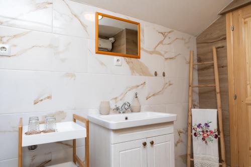 un baño con lavabo y espejo en The grandfather's estate, en Brušane
