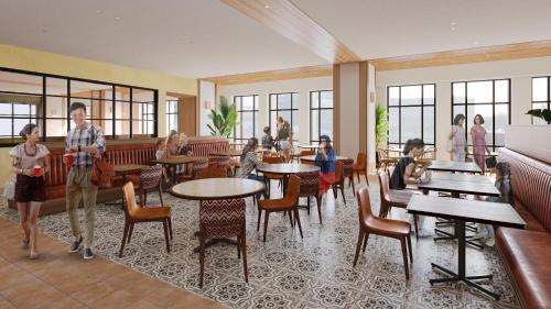 a rendering of a restaurant with tables and chairs at The Royal Park Hotel Maihama Resort Tokyo Bay in Urayasu