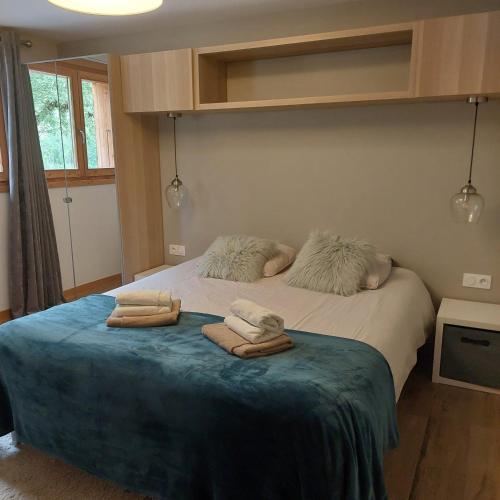 une chambre avec un lit avec des serviettes dessus dans l'établissement Chez Francis Appart entre lacs et montagnes, à Les Villards-sur-Thônes