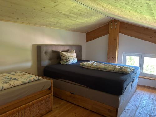 a bedroom with two beds in a room at Ferienwohnung Ballon im Allgäu in Lechbruck