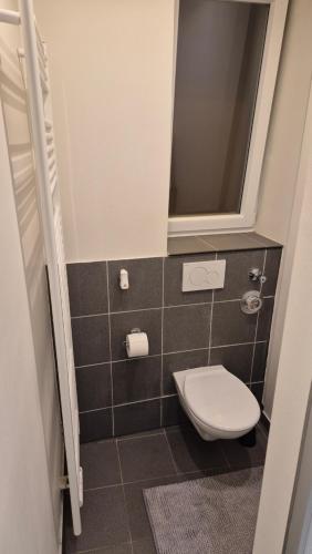 カイザースラウテルンにあるCity Central Helenenstrのトイレと鏡のある小さなバスルーム