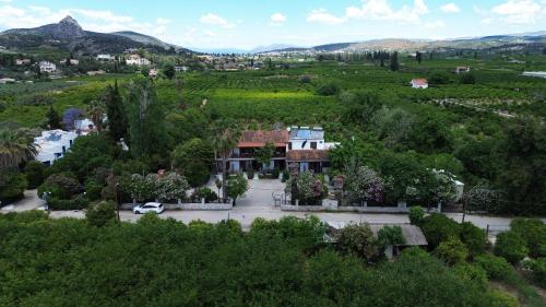 an aerial view of a house in a vineyard at Villa Christina in Tolo