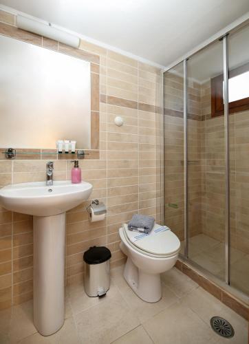 a bathroom with a toilet and a sink and a shower at Villa Christina in Tolo