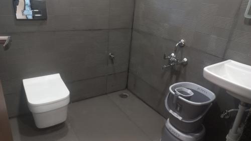 a bathroom with a toilet and a sink at Hotel Vrindavan Nashik in Nashik