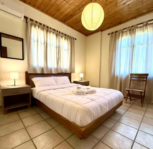 a bedroom with a large bed and a chair at Apokas Country House in Zoopiyi