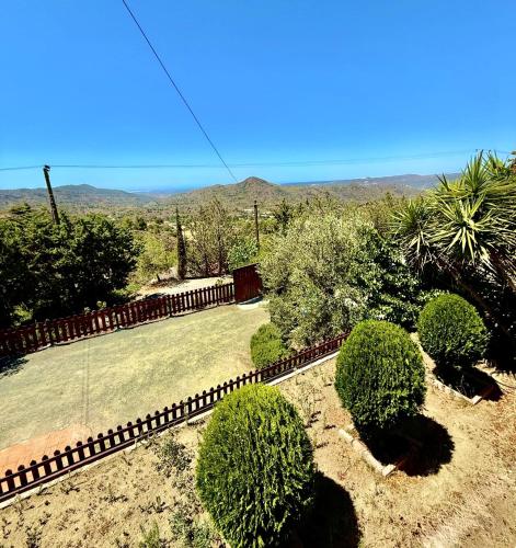 a backyard with a yard with trees and bushes at Apokas Country House in Zoopiyi