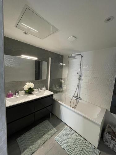 un baño con bañera, lavabo y ducha en Les Borels, en Marsella