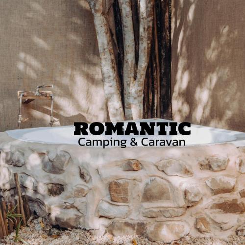 a bathroom with a bath tub made out of a tree stump at NoLux Camping Tent in Borsh