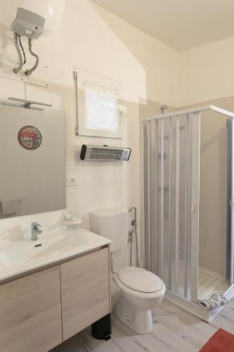 a bathroom with a toilet and a sink and a shower at Podere Badia Valdrago Agriturismo Mugello Circuit in Scarperia