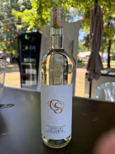 a bottle of wine sitting on top of a table at Cepas do Salgueiral - Guest House - Apartamento Centro de Tondela in Tondela