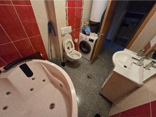 a bathroom with a tub and a toilet and a sink at Stan na Dan Cazin in Ivišovo Greblje