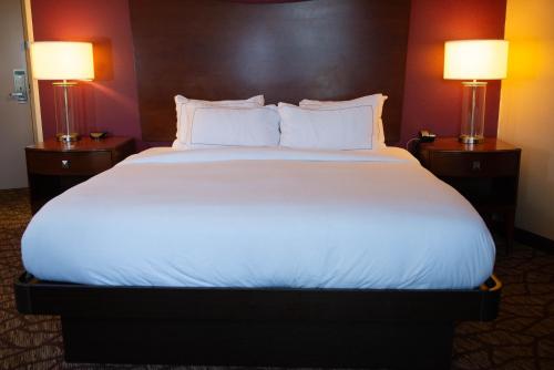 a large bed in a hotel room with two lamps at DoubleTree by Hilton Hotel Oak Ridge - Knoxville in Oak Ridge