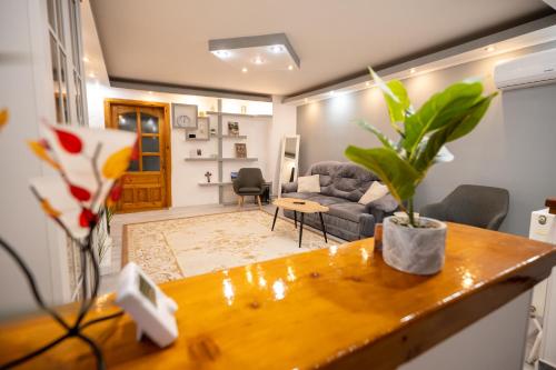 a living room with a couch and a table at Aly&Emy 2 in Caransebeş