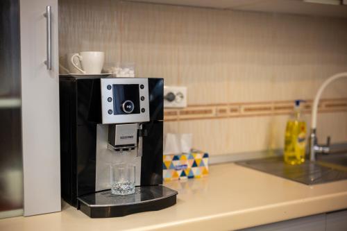 a coffee maker on a counter in a kitchen at Aly&Emy 2 in Caransebeş