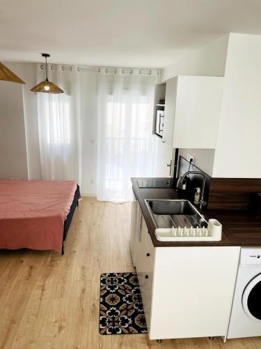 Studio climatisé, traversant avec verrière